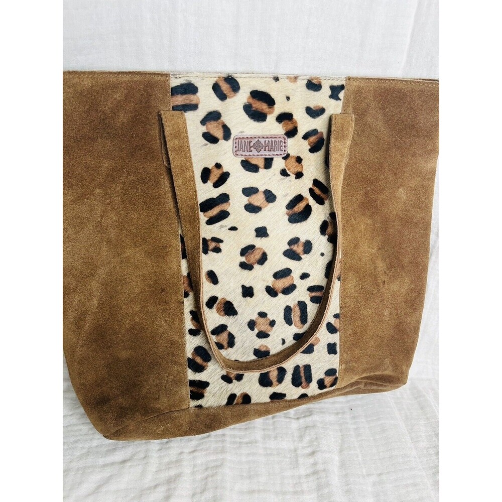 Jane Marie Tote Sued Leather Fur Multi Purpose Tote Leslie Leopard Tote